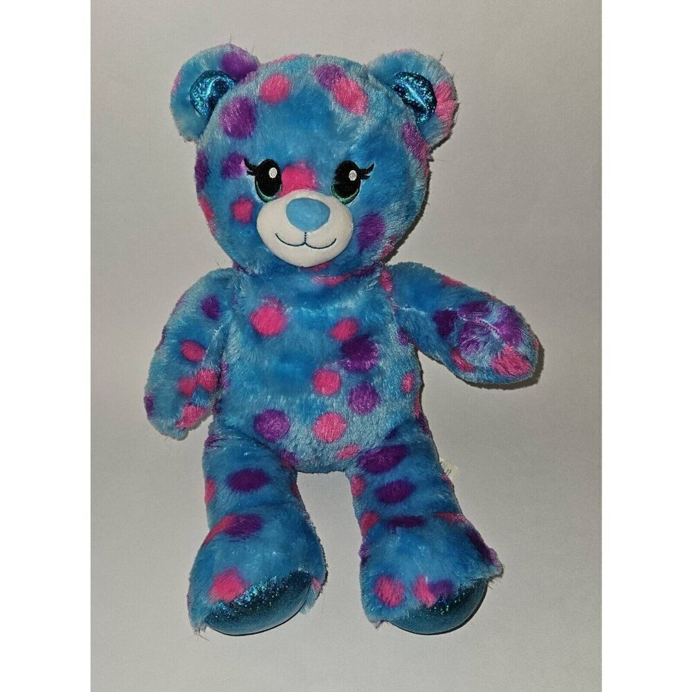 Build A Bear BABW Aqua Blue Teddy Bear Plush Pink Purple Polka Dots Glitter Feet